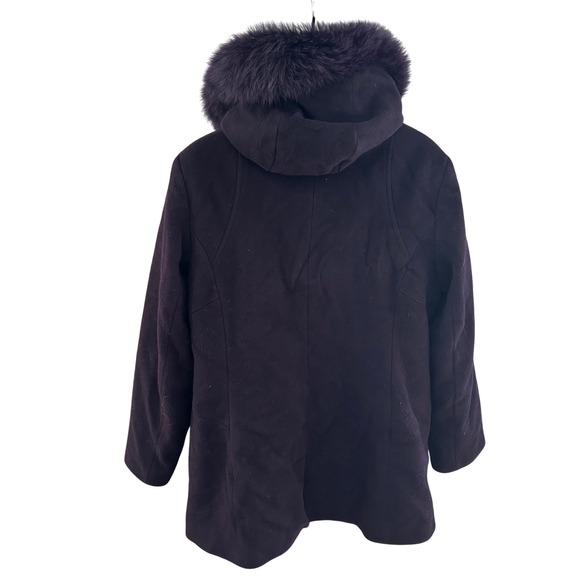 Sachi Collection XL Purple Lambswool Blend Hooded Coat Faux Fur Trim - Picture 3 of 8